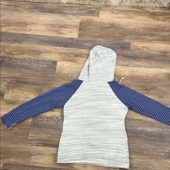 Striped Heathered Gray Hoodie with Blue and Pink Stripes Sleeves - Picture 9 of 9